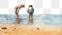 Boys Wading png border, Winslow Homer's illustration, transparent background, remixed by rawpixel