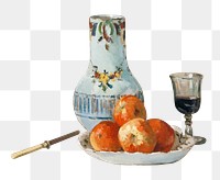 Png Still Life with Apples and Pitcher sticker, vintage painting by Camille Pissarro on transparent background, remixed by rawpixel