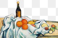 Vintage border png Paul Cézanne's Bottle and Fruits sticker, transparent background, remixed by rawpixel