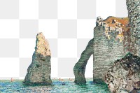 étretat cliffs png border sticker, transparent background. Claude Monet artwork, remixed by rawpixel.