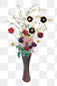 PNG Odilon Redon's Vase of Flowers artwork sticker, transparent background, remixed by rawpixel