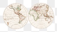 Vintage world map png sticker, artwork by Bowles Carington, transparent background, remixed by rawpixel