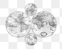 Vintage world map png sticker, artwork by Bowles Carington, transparent background, remixed by rawpixel