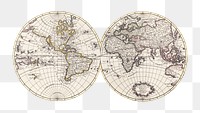 Vintage world map png sticker, artwork by Bowles Carington, transparent background, remixed by rawpixel