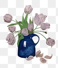 Everbag tulips png vintage Japanese etching artwork sticker, transparent background, remixed by rawpixel