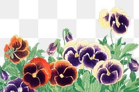 Pansy border png, Tanigami K&ocirc;nan's ukiyo e artwork sticker, transparent background, remixed by rawpixel