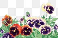 Pansy border png, Tanigami Kônan's ukiyo e artwork sticker, transparent background, remixed by rawpixel