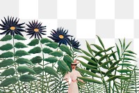 Henri Rousseau's png Woman Walking in an Exotic Forest border, transparent background, remixed by rawpixel