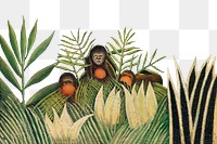 Henri Rousseau's monkey png border, vintage forest border on transparent background, remixed by rawpixel