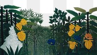 Repast of Lion png border, vintage botanical illustration by Henri Rousseau on transparent background, remixed by rawpixel