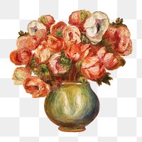 Anemone flower png Pierre-Auguste Renoir famous artwork sticker, transparent background, remixed by rawpixel