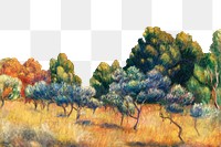 Montagne Sainte-Victoire png border, Pierre-Auguste Renoir's oil painting, transparent background, remixed by rawpixel