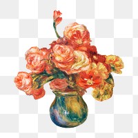 Vase of Roses png Pierre-Auguste Renoir famous artwork sticker, transparent background, remixed by rawpixel