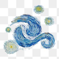 The Starry Night png Van Gogh's famous painting sticker, transparent background, remixed by rawpixel