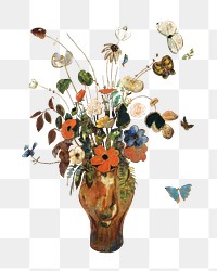 Odilon Redon's png Still Life with Flowers artwork sticker, transparent background, remixed by rawpixel