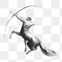 Png Centaur Aiming at the Clouds sticker, Odilon Redon vintage illustration, transparent background, remixed by rawpixel
