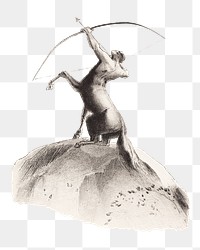 Png Centaur Aiming at the Clouds sticker, Odilon Redon vintage illustration, transparent background, remixed by rawpixel