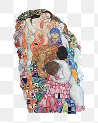 Famous painting png Gustav Klimt's Death and Life artwork sticker, transparent background, remixed by rawpixel