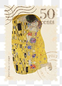 The Kiss png postage stamp, Gustav Klimt's famous artwork sticker, transparent background, remixed by rawpixel