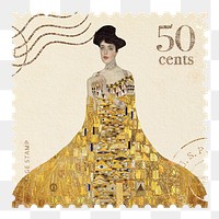 Postage stamp png Gustav Klimt's Portrait of Adele Bloch-Bauer I collage sticker, transparent background, remixed by rawpixel