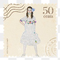 Postage stamp png Gustav Klimt's Mada Primavesi artwork sticker, transparent background, remixed by rawpixel