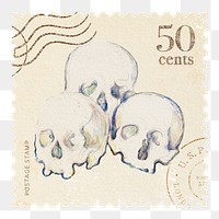 Paul Cézanne's skull png postage stamp sticker, transparent background, remixed by rawpixel