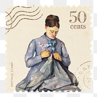 Paul Cezanne’s wife png postage stamp sticker, transparent background, remixed by rawpixel