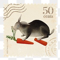 Rabbit's Meal png postage stamp sticker, Henri Rousseau's illustration, transparent background, remixed by rawpixel