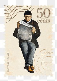 Paul Cézanne's png postage stamp sticker, The Artist's Father on transparent background, remixed by rawpixel