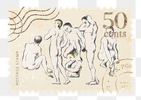 Paul Cezanne&rsquo;s Bathers png postage stamp sticker, transparent background, remixed by rawpixel