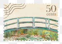 Monet's bridge png postage stamp sticker, transparent background. Famous art remixed by rawpixel.