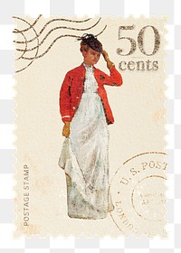 Postage stamp png Winslow Homer's East Hampton Beach artwork sticker, transparent background, remixed by rawpixel