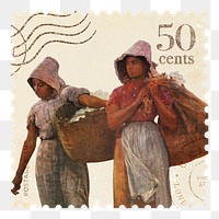 Postage stamp png Winslow Homer's The Cotton Pickers artwork sticker, transparent background, remixed by rawpixel