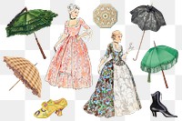 PNG vintage women's Victorian fashion sticker set, transparent background, remixed by rawpixel