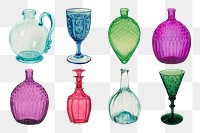 Victorian glassware png vintage object sticker set, transparent background, remixed by rawpixel