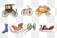 Victorian carriage png vintage transportation sticker set, transparent background, remixed by rawpixel