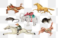 Vintage animal png sticker set, transparent background, remixed by rawpixel