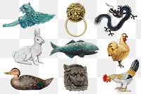 Home decor png vintage animal sculpture sticker set, transparent background, remixed by rawpixel