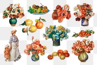 PNG famous flower painting sticker set, transparent background, remixed by rawpixel