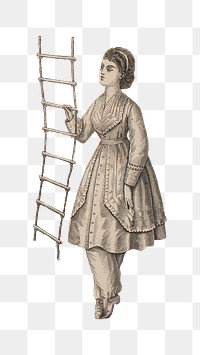 Girl climbing ladder png sticker, transparent background. Remastered by rawpixel.