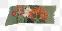 Colorful flowers png washi tape sticker, Henri Rousseau's vintage element, transparent background, remixed by rawpixel