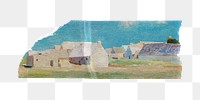 Breton Village png washi tape sticker, Odilon Redon's vintage illustration on transparent background, remixed by rawpixel