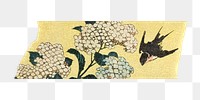 Hokusai's png Hydrangea and Swallow washi tape sticker, vintage illustration, transparent background, remixed by rawpixel