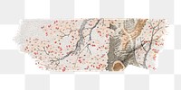 Hokusai’s png cherry tree washi tape sticker, Japanese woodblock print, transparent background, remixed by rawpixel