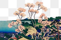 Flower border png Hokusai's sakura blossom, traditional Japanese Ukyio-e style sticker, transparent background. Remastered by rawpixel.