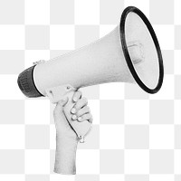 Hand holding megaphone png sticker, transparent background