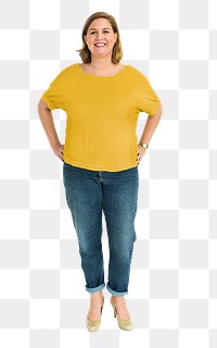 Yellow t-shirt woman png sticker, fashion transparent background