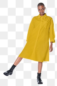 Long yellow dress  png sticker, fashion transparent background