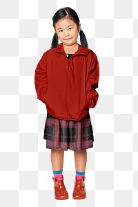 Girl's red jacket png sticker, kid's fashion transparent background