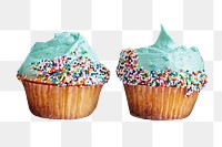 Blue frosting cupcakes png sticker, transparent background